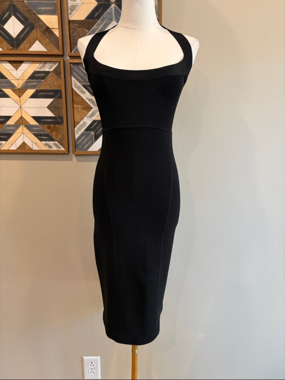 Vintage Ralph Lauren Collection Black Ribbed Bodycon Halter Dress 0 XS *Sample*